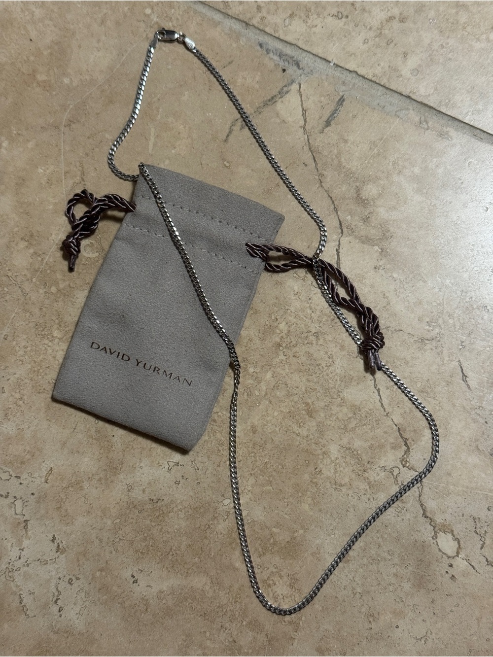 David Yurman 925 Silver Rope Chain Necklace with Suede Pouch